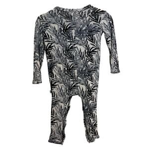 Posh Peanut Bamboo Leaf Print Long Sleeve Romper Gray Black 3-6M Baby Unisex